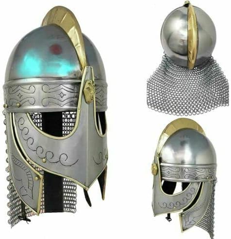 viking chain mail 狼盔甲维京瓦拉斯防护头盔银色饰面中世纪金属骑士